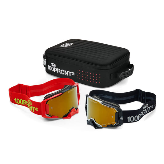 100 Percent Dual Armega Racer Pro Pack Black/Red with True Gold Mirror Lens - Kelly Motorsports
