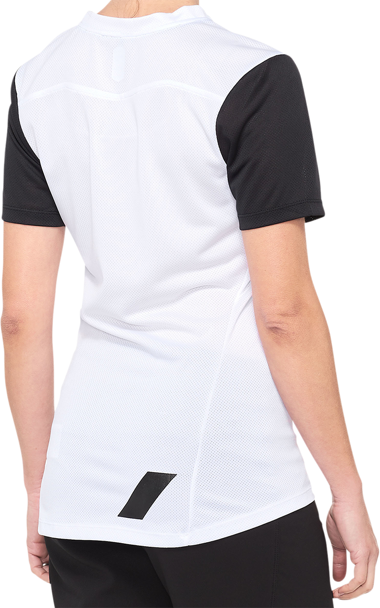 100% Women's Ridecamp Short - Sleeve Jersey with Drop Tail and Goggle Wipe - White/Black, Part No. 40035 - 00010 - Kelly Motorsports