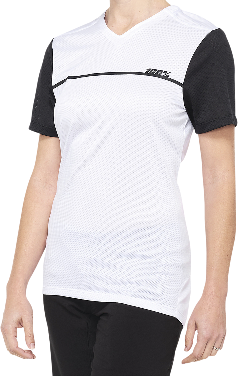 100% Women's Ridecamp Short - Sleeve Jersey with Drop Tail and Goggle Wipe - White/Black, Size Large (Part 40035 - 00008) - Kelly Motorsports