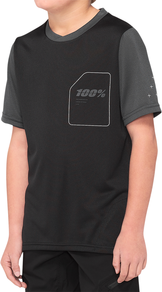 100% Youth Ridecamp Short - Sleeve Jersey - Black/Charcoal, Part No. 40031 - 00003 - Kelly Motorsports