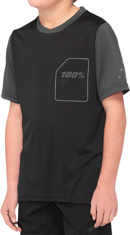 100% Youth Ridecamp Short - Sleeve Jersey - Black/Charcoal, Part No. 40031 - 00003 - Kelly Motorsports