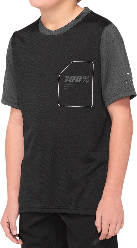 100% Youth Ridecamp Short - Sleeve Jersey - Black/Charcoal, Part No. 40031 - 00003 - Kelly Motorsports
