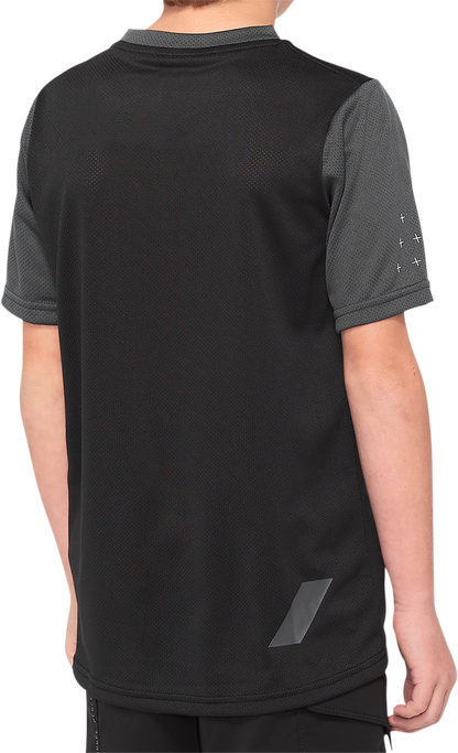 100% Youth Ridecamp Short - Sleeve Jersey - Black/Charcoal, Part No. 40031 - 00003 - Kelly Motorsports