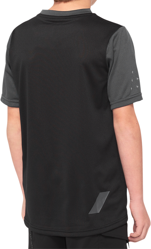 100% Youth Ridecamp Short - Sleeve Jersey - Black/Charcoal, Part No. 40031 - 00003 - Kelly Motorsports