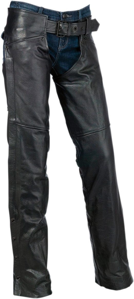 Z1R Women’s Sabot Chaps Black (Part No. 2815-0095) - Custom Fit Full-Grain Cowhide Leather Motorcycle Chaps