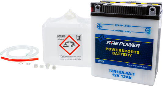 Fire Power 12N12A-4A-1 12V Motorcycle Battery with Acid Pack for Honda Models