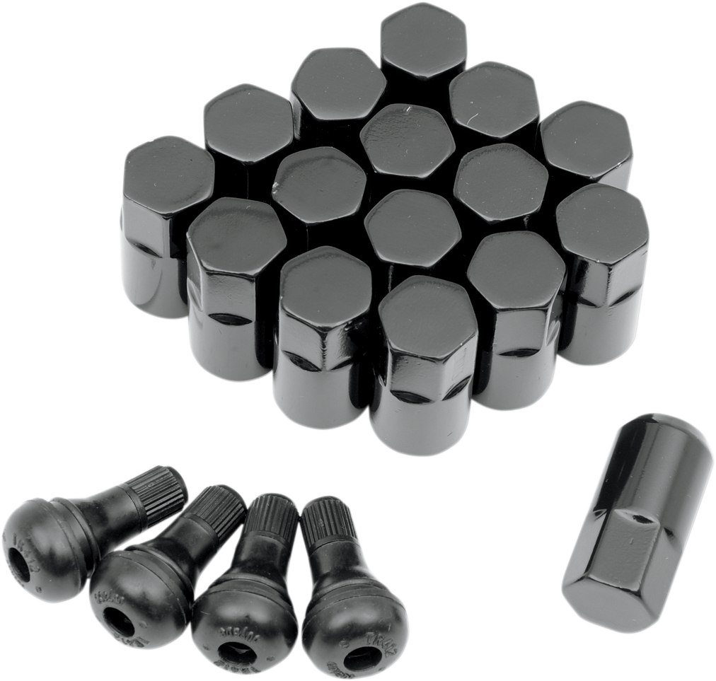 MOOSE OFFROAD Lug Nuts with Valve Stems - 12 mm x 1.50 Tapered Black, Pack of 16 (Part SP300MO207B)