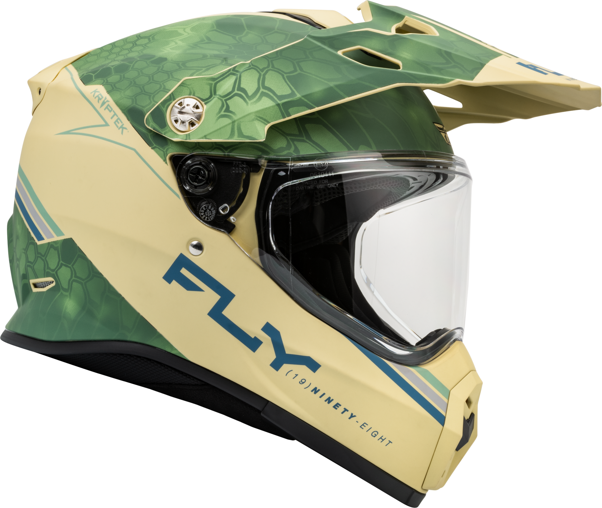 Fly Racing Trekker Kryptek Conceal Helmet Matte Tan/Sage/Black 2X – DOT & ECE Approved Motorcycle Helmet with Drop-down Sunshade and Removable Interior