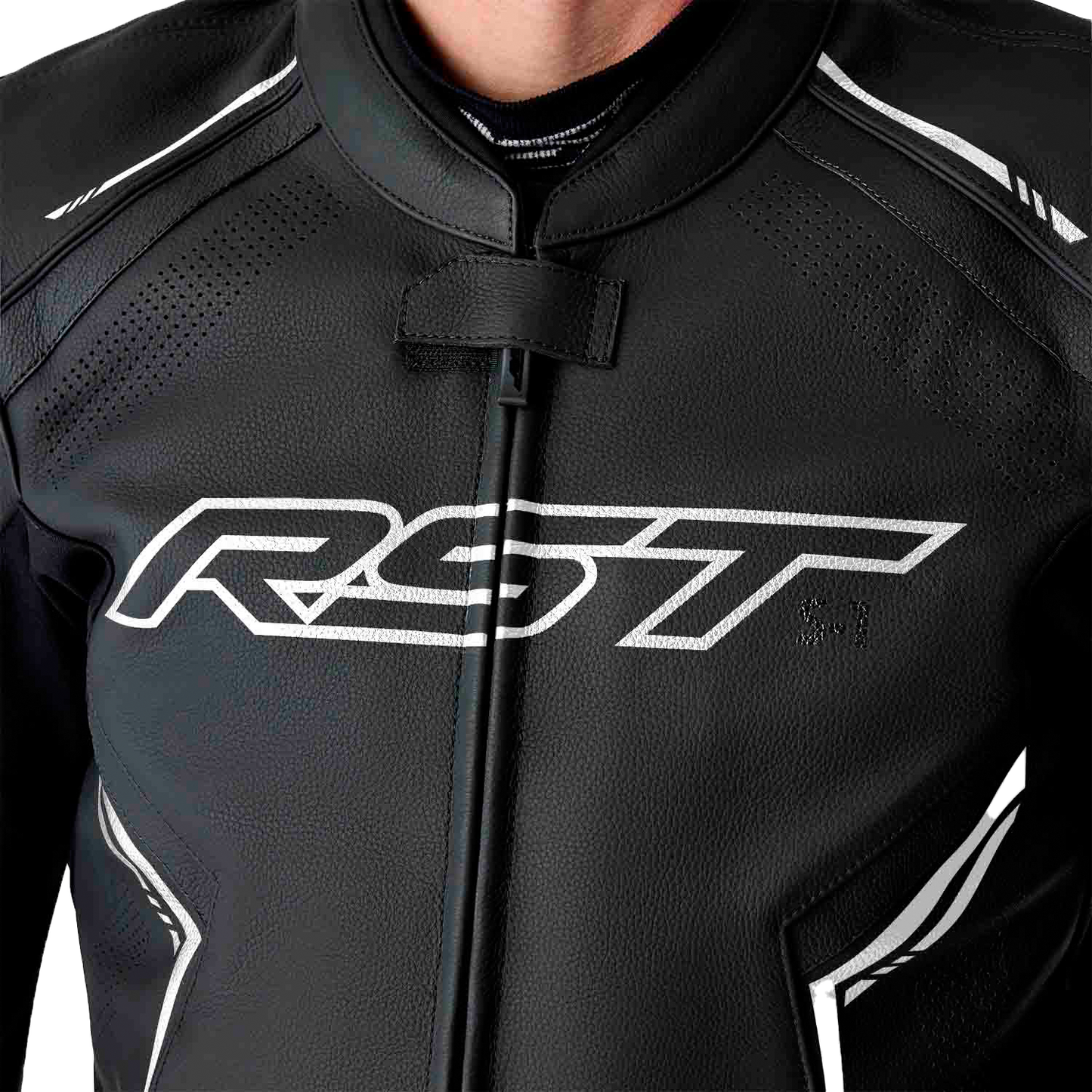 RST S1 D3o Leather Jacket in Black and White, Extra Small - Part Number 103605WHI-38