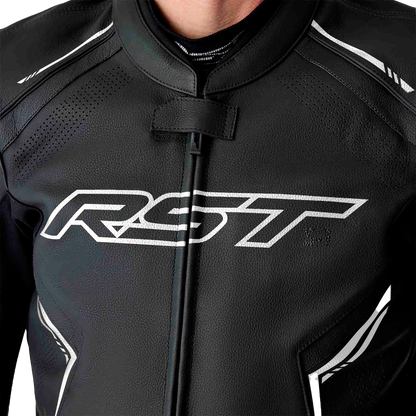 RST S1 D3o Leather Jacket in Black and White, Extra Small - Part Number 103605WHI-38