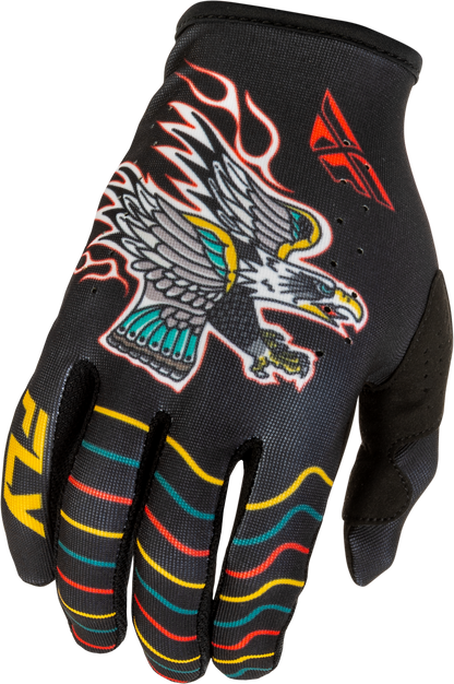 FLY RACING YOUTH LITE AMERICANA GLOVES BLACK/RED/GOLD YL'YL