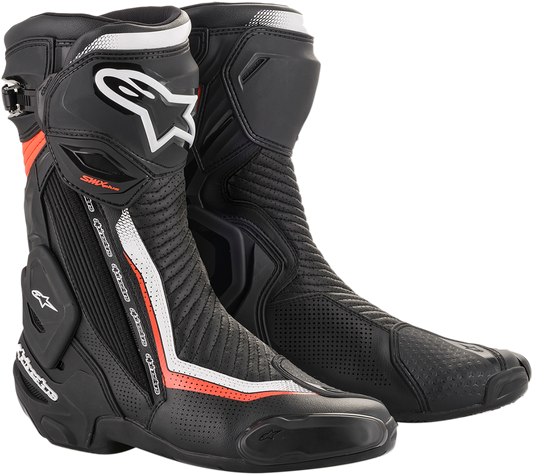 Alpinestars SMX Plus V2 Vented Motorcycle Boots - Black/White/Red, US 8 / EU 42 (Part #2221119-1231-42)
