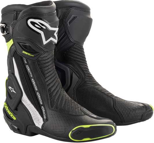 Alpinestars SMX Plus V2 Vented Motorcycle Boots - Black/White/Yellow, US 8 / EU 42 | Part Number 2221119-125-42
