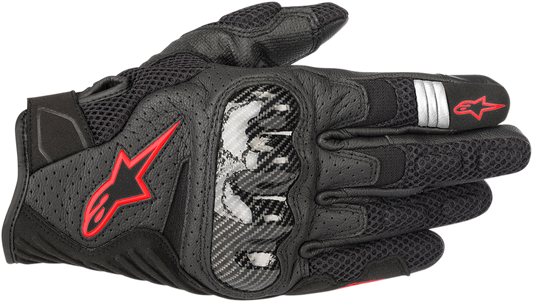 Alpinestars SMX-1 Air V2 Gloves - Black/Fluo Red, Small (Part #3570518-1030-S)