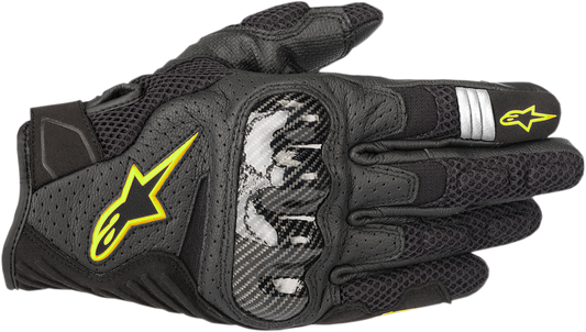 Alpinestars SMX-1 Air V2 Gloves - Black/Fluo Yellow, Large - Enhanced Breathability & Impact Protection