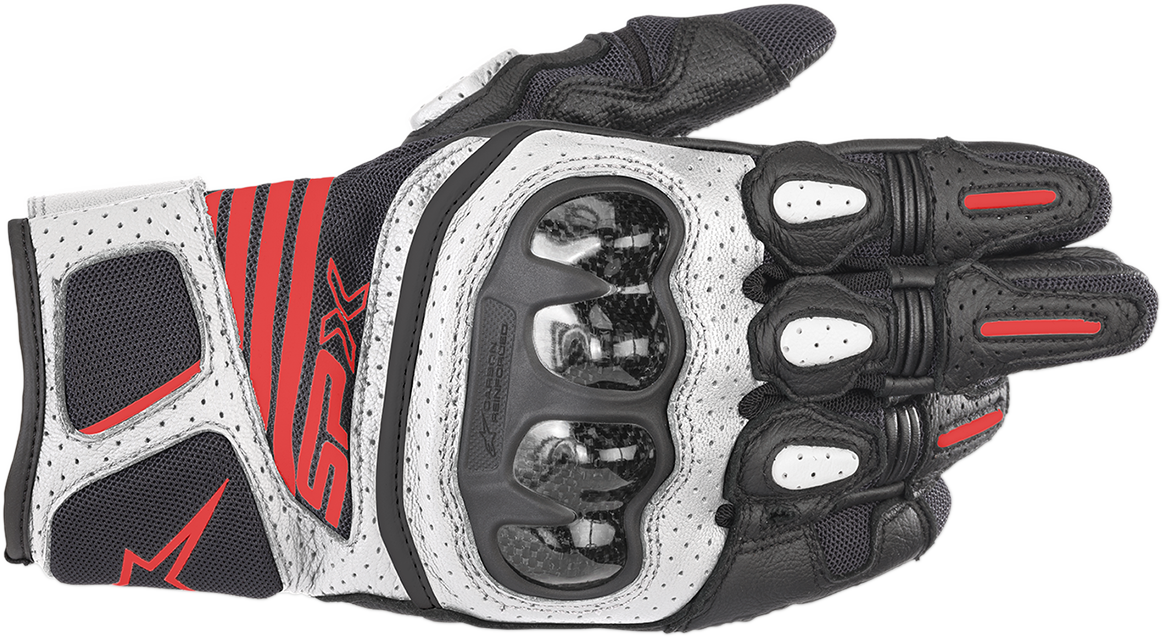 Alpinestars SPX AC V2 Gloves - Black/White/Fluo Red, 3XL, Part Number 3567319-1231-3X
