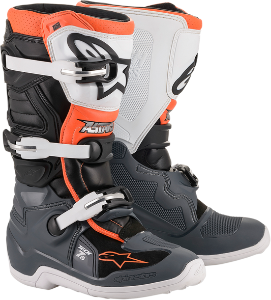 Alpinestars Youth Tech 7S MX Boot - Black, Gray, White & Orange Fluorescent, US Size 4 / EU 37 - Part 2015017-1124-4