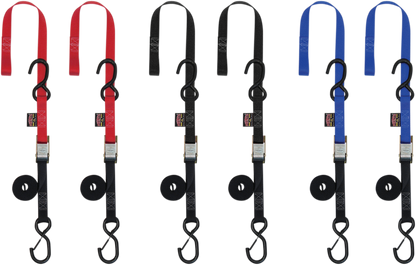 POWERTYE MFG. Soft-Tye Tie-Down Straps with Cam Buckle and S-Hooks, 1 inch x 5.5 feet, Red - Part No. 23621-SR