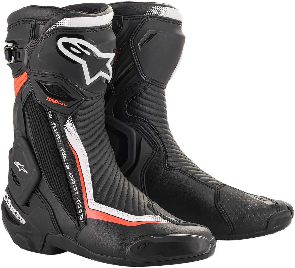 Alpinestars SMX Plus Motorcycle Boots - Black, White & Red Fluorescent, US 7.5 / EU 41, Part Number 2221019-1231-41