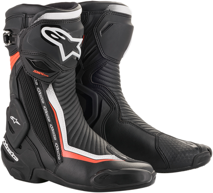 Alpinestars SMX Plus Motorcycle Boots - Black, White & Red Fluorescent, US 7.5 / EU 41, Part Number 2221019-1231-41
