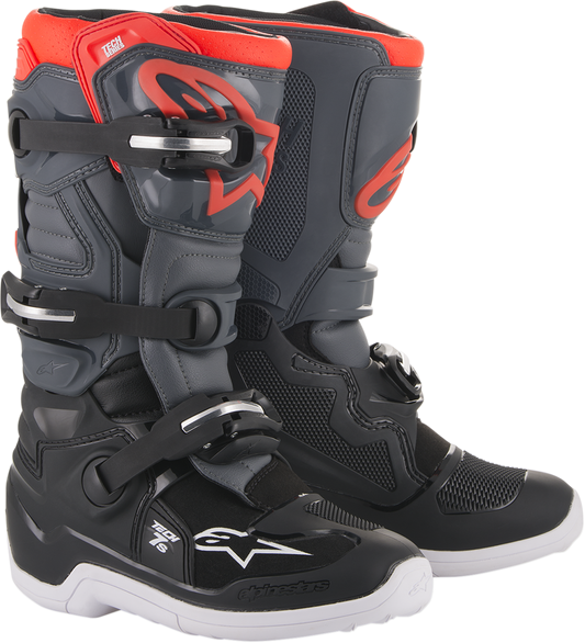 Alpinestars Youth Tech 7S Boots - Black/Gray, US 8 / EU 42 – Durable, Impact-Resistant Motorcycle Footwear for Smaller Riders