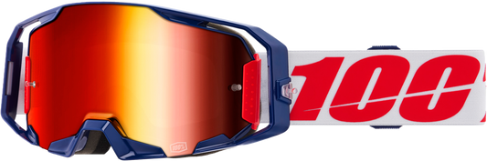 100-Percent Armatic Goggle Mach Z Mirror Red Lens - High-Impact MX Goggles with Quick-Release Lens System