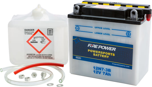Fire Power 12N7-3B 12V Motorcycle Battery with Acid Pack for Yamaha and Kawasaki Models