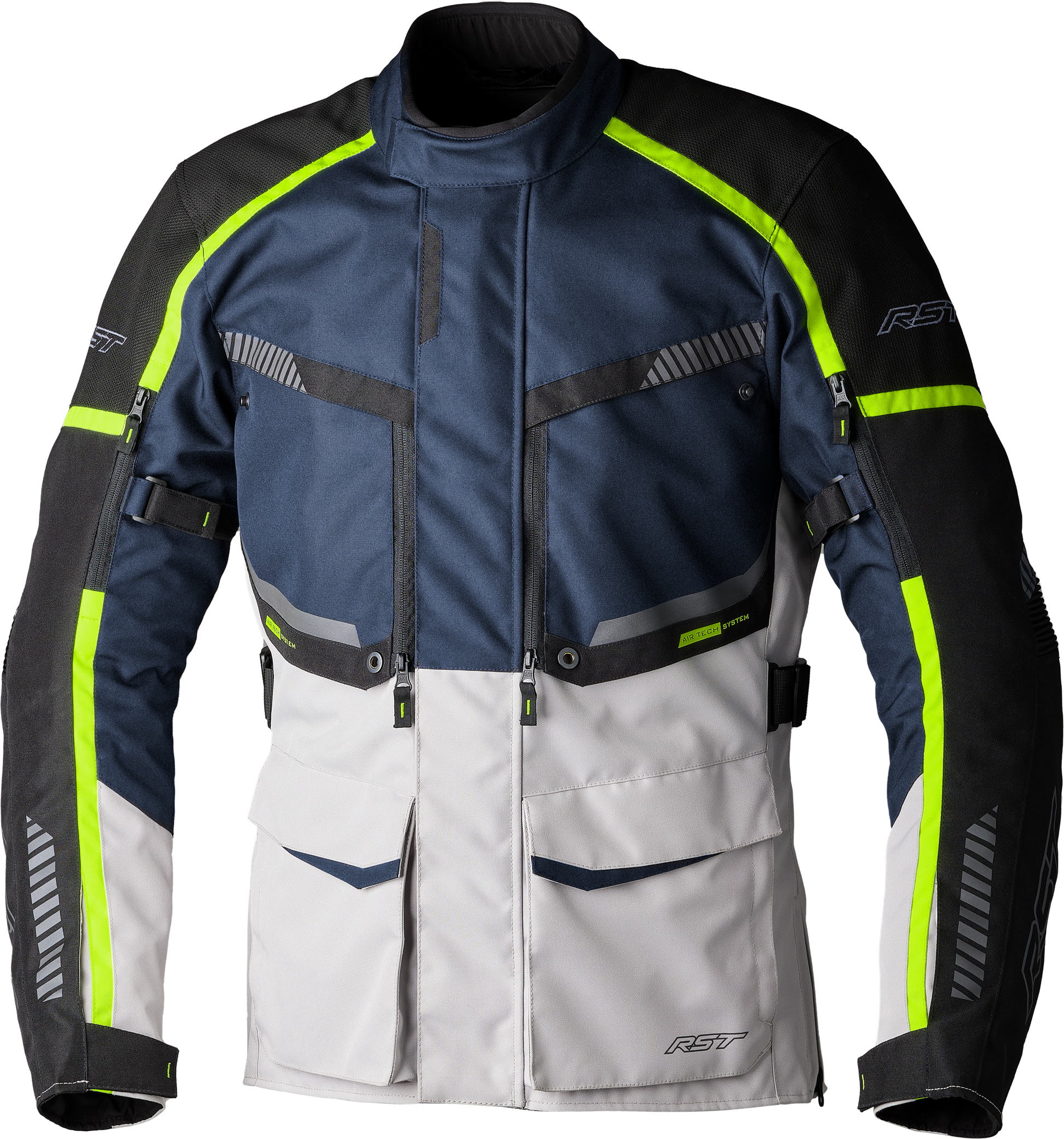 RST Maverick Evo CE Motorcycle Jacket Navy and Silver Textile - Level 2 Armor