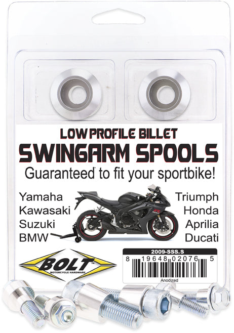 BOLT 2009-SSS.S Silver Billet Aluminum Swingarm Spools for Sportbikes