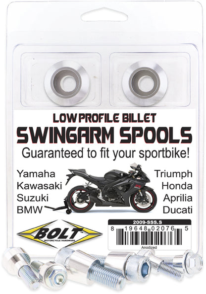 BOLT 2009-SSS.S Silver Billet Aluminum Swingarm Spools for Sportbikes