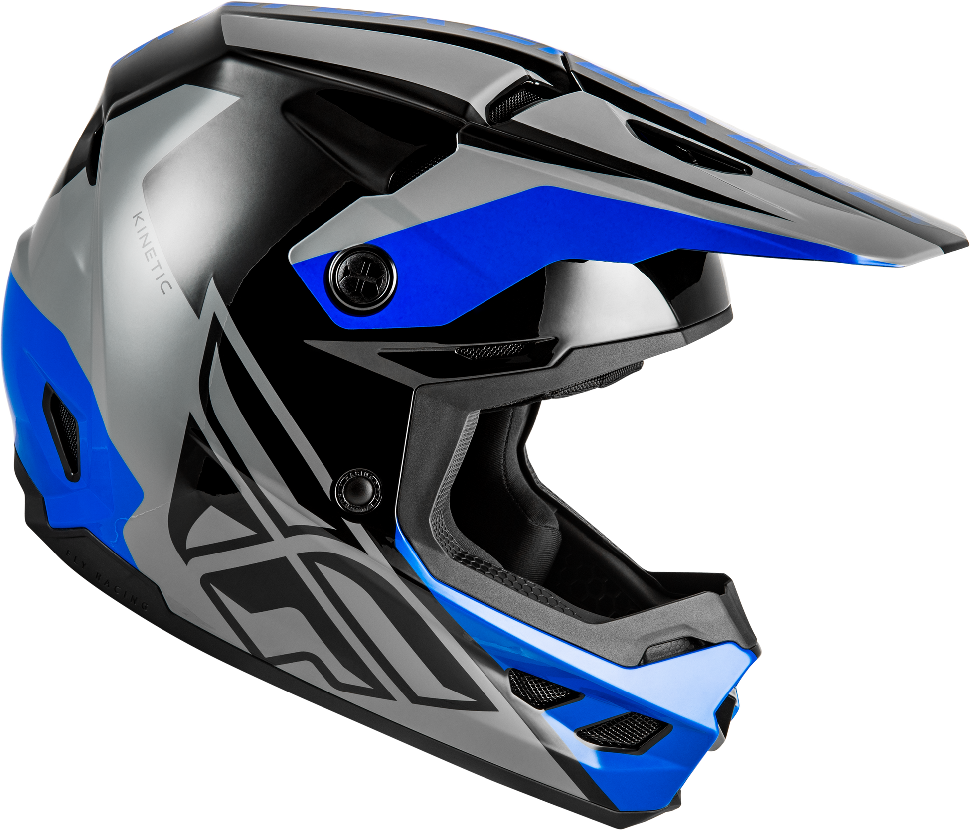 FLY Racing Kinetic Crest Helmet Grey/Black/Blue - Size Large
