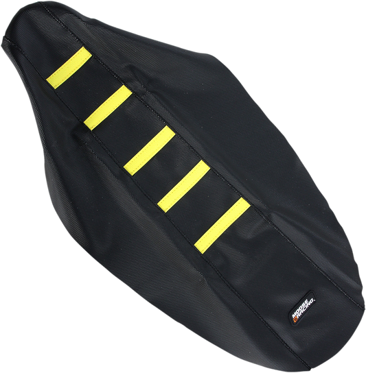 Moose Offroad Ribbed Seat Cover for Suzuki RMZ250 (2010-2018) - Black with Yellow Ribs, Part Number RMZ25010-331RT