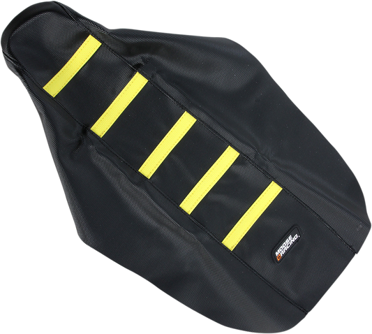 Moose Offroad Ribbed Seat Cover for Suzuki RM85 (2002-2023) – Black with Yellow Ribs, Model RM8502-331RT