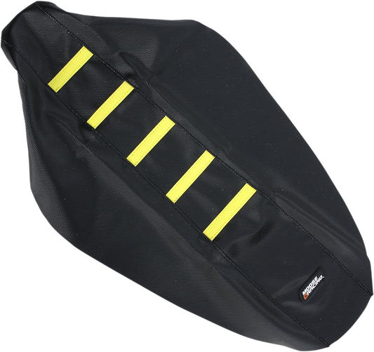 Moose Offroad Ribbed Seat Cover for Suzuki RMZ450 (2008-2017), Black with Yellow Ribs - Part Number RMZ45008-331RT