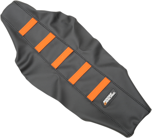 MOOSE OFFROAD Ribbed Seat Cover for KTM 65 ('17-'23) – Black with Orange Ribs, Part Number KTM6516-336RT