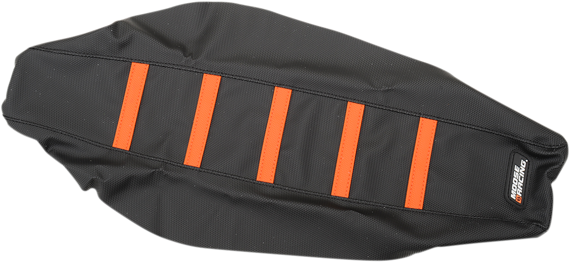 MOOSE OFFROAD Ribbed Seat Cover for KTM SX85 (2018-2024) - Black with Orange Ribs, Part #KTM8518-336
