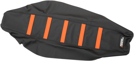 MOOSE OFFROAD Ribbed Seat Cover for KTM SX85 (2018-2024) - Black with Orange Ribs, Part #KTM8518-336
