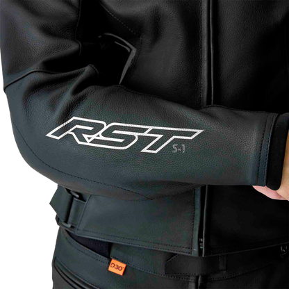 RST S1 D3o Leather Jacket in Black and White, Extra Small - Part Number 103605WHI-38