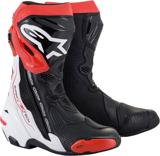 Alpinestars Supertech R Boots - Black/White/Red US 6 / EU 39 – Lightweight Performance Motorcycle Footwear
