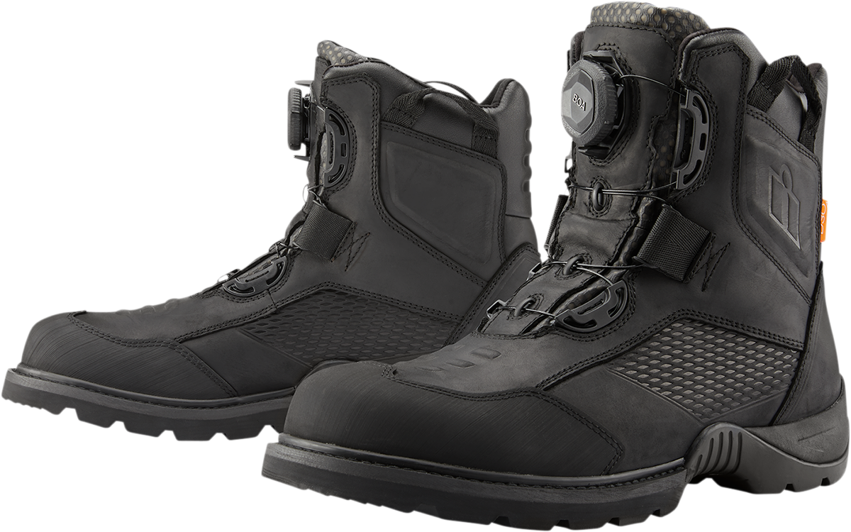 ICON Stormhawk Boots - Black Size 7 – Water-Resistant Leather Motorcycle Boots with BOA® Fit System