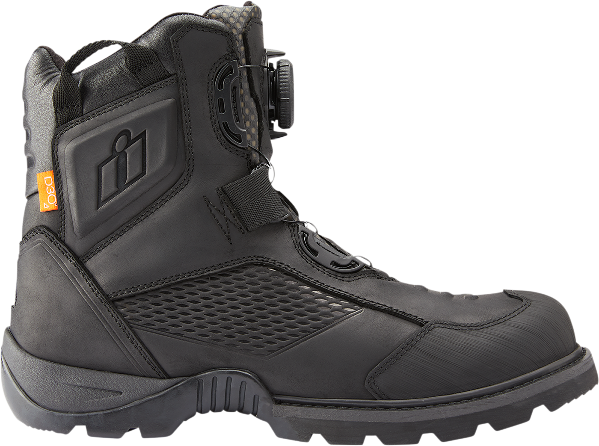ICON Stormhawk Boots - Black Size 7 – Water-Resistant Leather Motorcycle Boots with BOA® Fit System