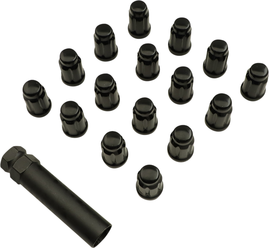 MOOSE Offroad Splined Lug Nuts - M12 x 1.25 - Black, Pack of 16 (Part #SPMO03806BL4)