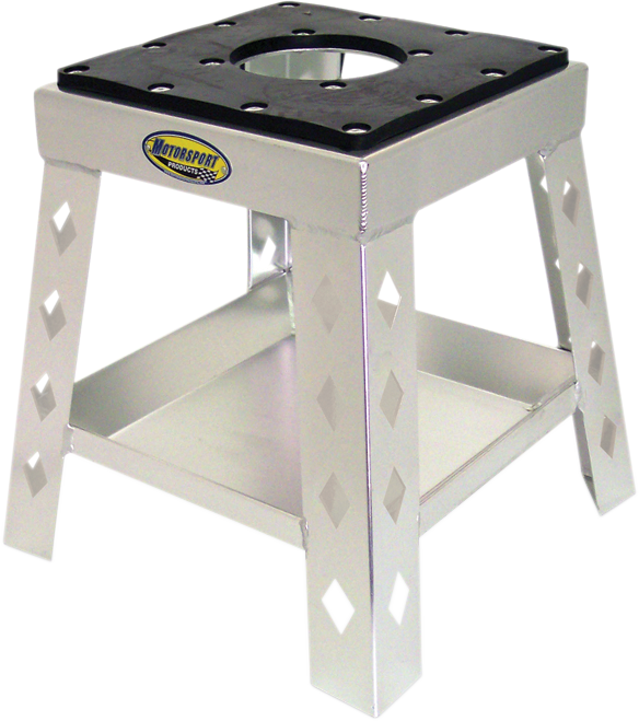MOTORSPORT PRODUCTS Mini/Super Moto Stand with Rubber Top Pad and Tool Tray - Silver (Part 94-4001)