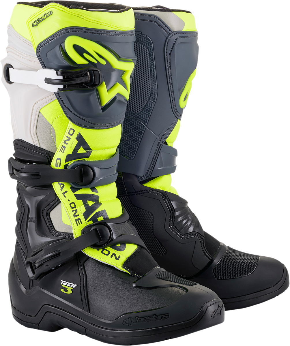 Alpinestars Tech 3 Off-Road Boots - Black, Gray, and Fluorescent Yellow, US 14 / EU 49.5