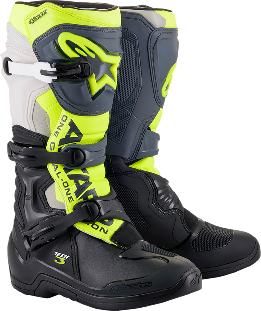Alpinestars Tech 3 Off-Road Boots - Black, Gray, and Fluorescent Yellow, US 14 / EU 49.5