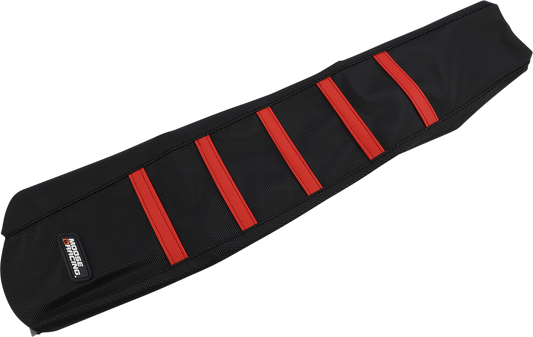 Moose Offroad Ribbed Seat Cover for Honda CRF250/450 (2021-2025) - Black with Red Ribs, Part Number CRF45021-331