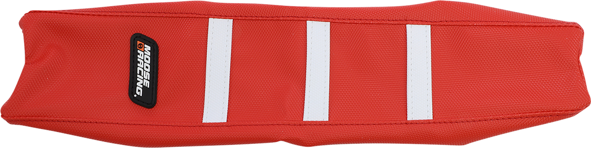 Moose Offroad Ribbed Seat Cover for Gas Gas MC 2021-2023 - Red Cover with White Ribs, Part #GAS50-331