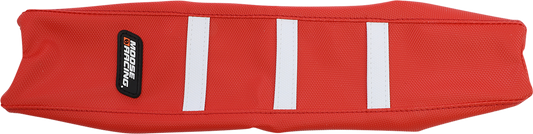 Moose Offroad Ribbed Seat Cover for Gas Gas MC 2021-2023 - Red Cover with White Ribs, Part #GAS50-331