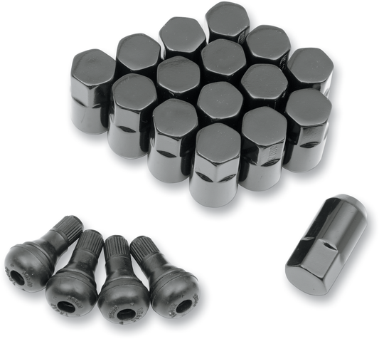 Moose Offroad Lug Nuts with Valve Stems - 10 mm x 1.25, Black Tapered - 16 Pack, Part Number SP300MO208B