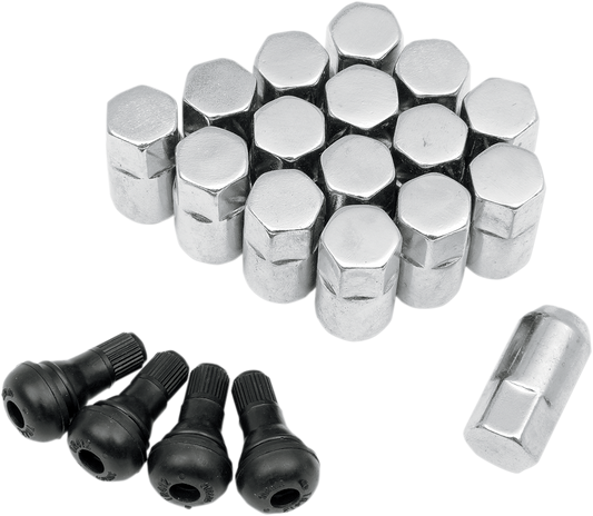 Moose Offroad Lug Nuts with Valve Stems, 3/8"-24 Chrome Tapered Fit - Pack of 16 (Part SP300MO201)